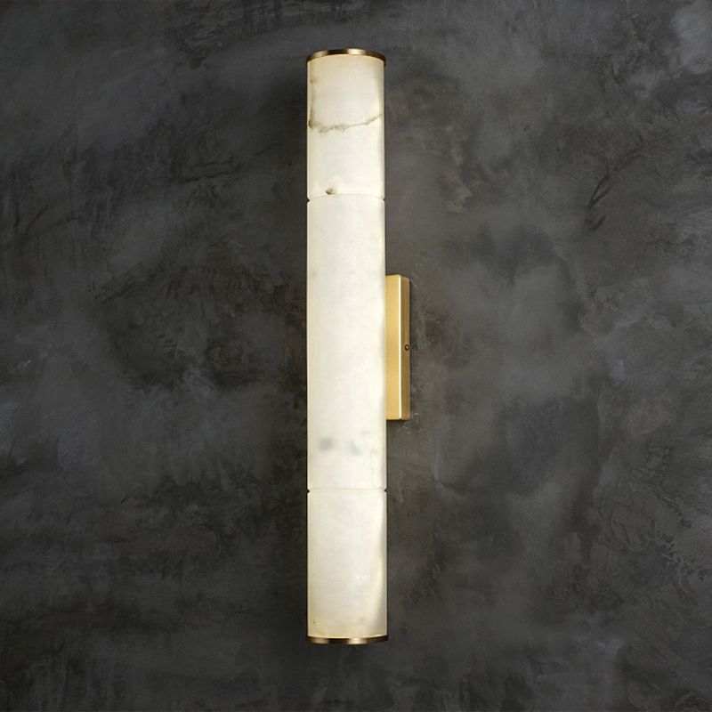 Marble Tube LED Sconce Light Fixture Simplicity White and Brass Wall Lamp for Living Room