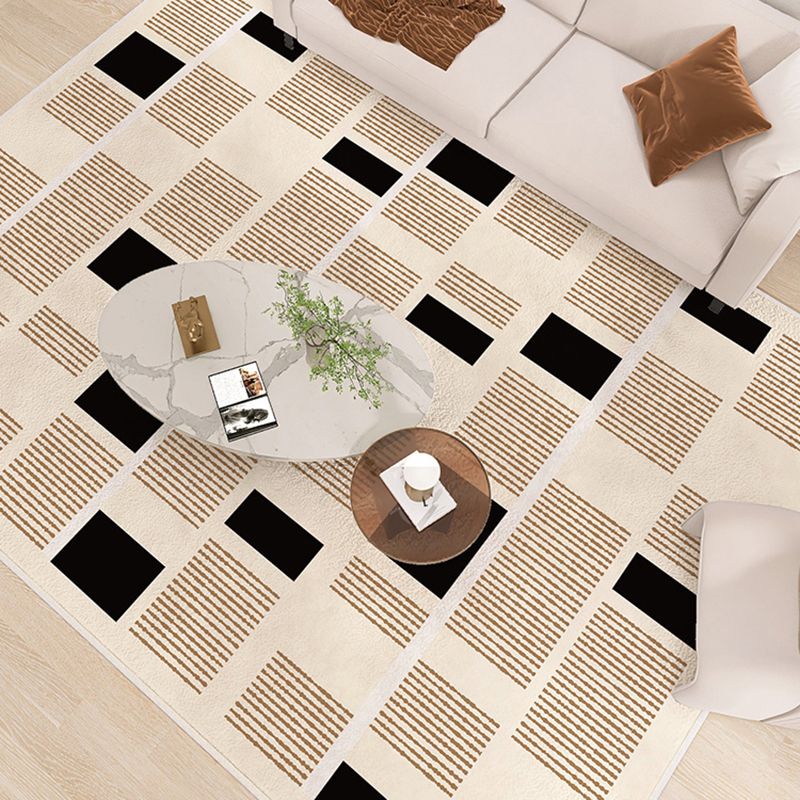 Brown Tone Rug Geometric Pattern Washable Wool Rug for Home Decor