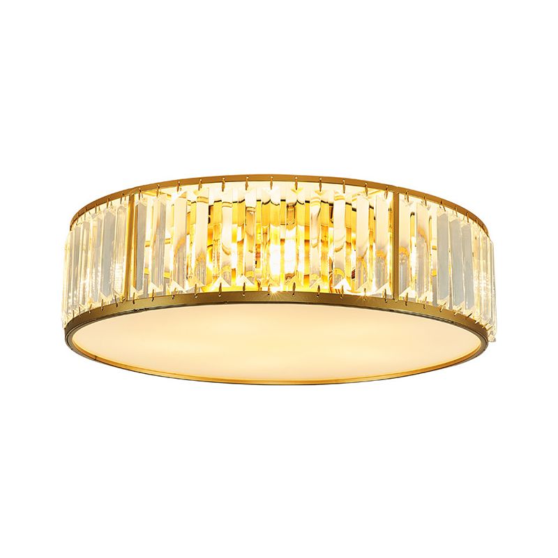 3/4/5 Lights Flush Light Contemporary Drum Crystal Ceiling Flush Mount in Gold for Bedroom, 12.5"/16.5"/20.5" W