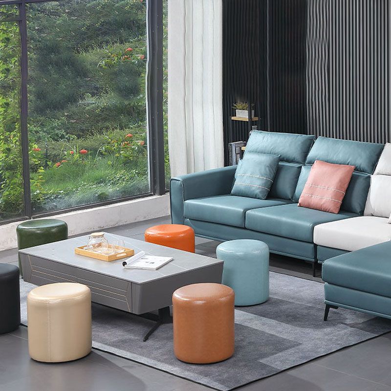 Orange Modern Pouf Water Resistant Solid Color Round Pouf for Drawing Room