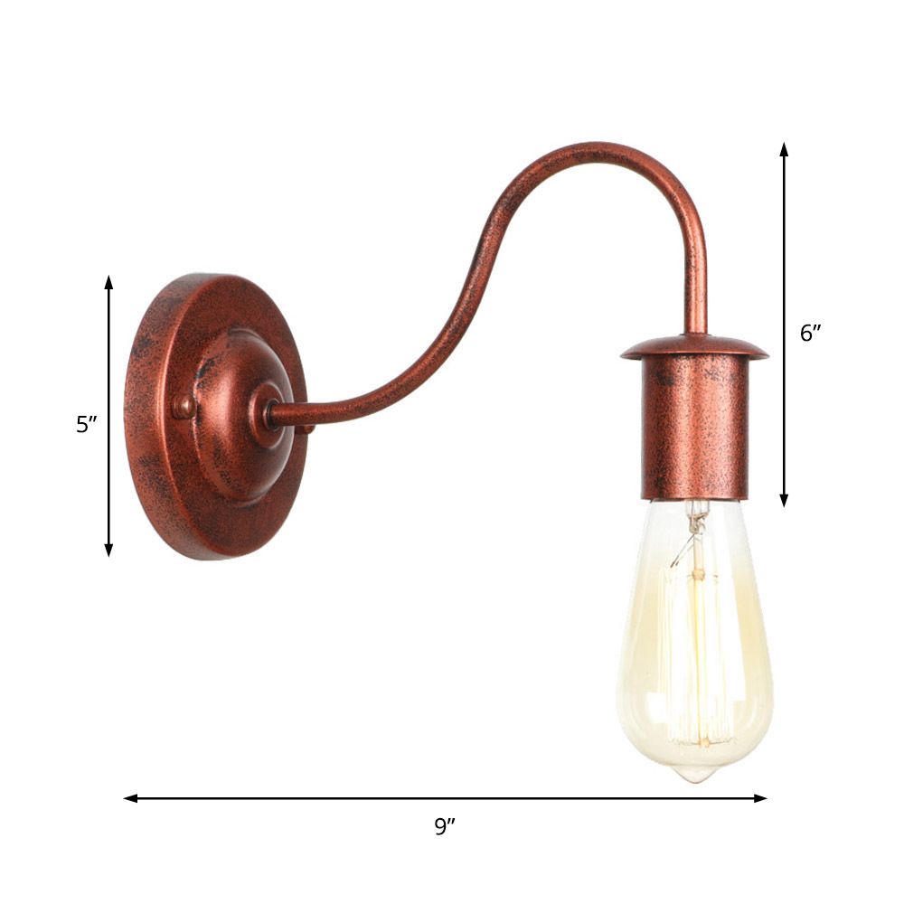 6"/10" High 1 Head Metal Wall Lighting Industrial Rust Bare Bulb Living Room Wall Sconce Lamp with Gooseneck Arm