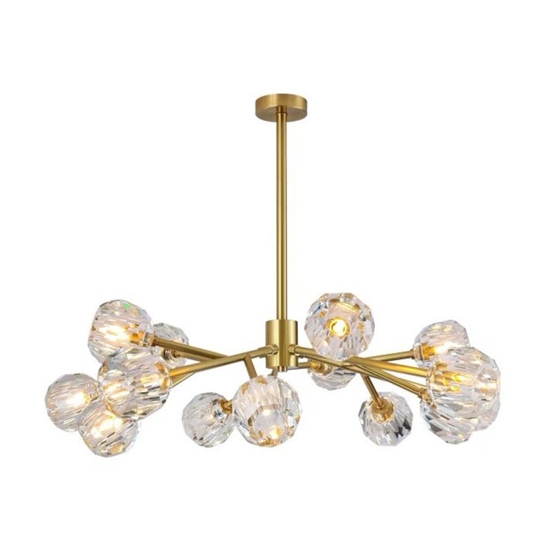 Branch Living Room Suspension Light Metal Artistic Chandelier Light with Faceted Crystal Shade in Gold