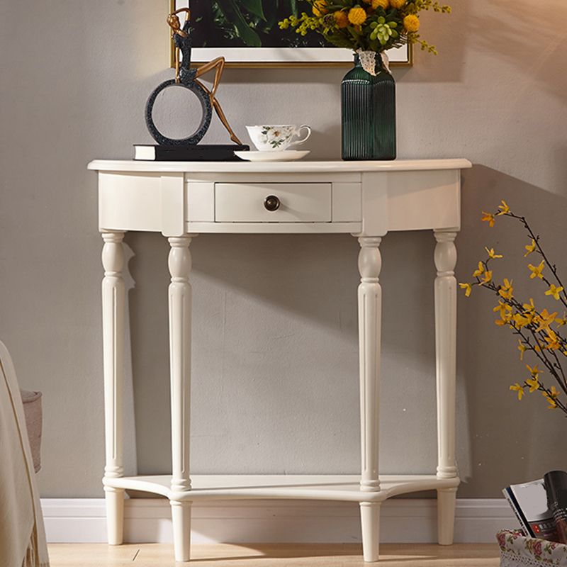 Rubbered Wood Console Table Solid Wood Accent Table with Drawer and Shelf
