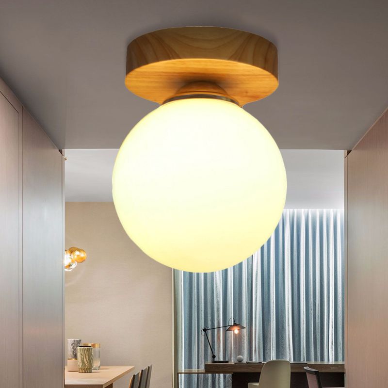 Contemporary Sphere Flushmount Light Milk Glass 1 Light White Ceiling Lamp für Hallway