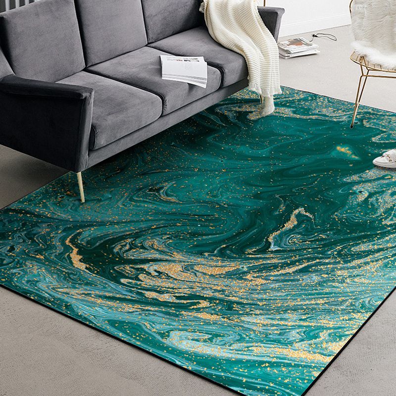 Modernism Abstract Rug Green Polyester Rug Non-Slip Pet Friendly Washable Carpet for Living Room