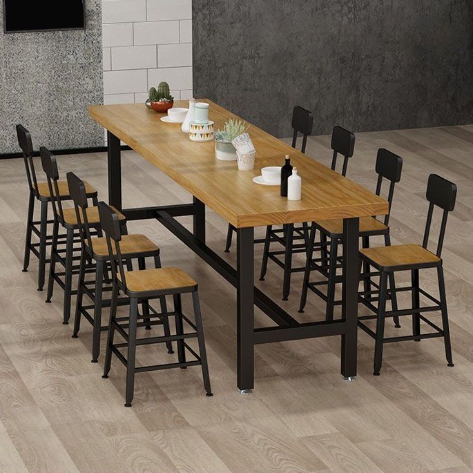 Rectangle Pine Wood Top Bar Table Industrial Bar Table with Trestle Base in Black