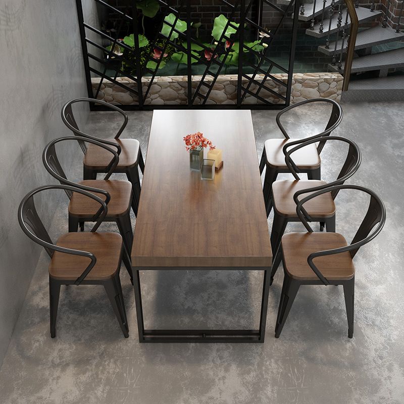 Industrial 1/2/5/7 Pieces Furniture Solid Wood Rectangle Dining Table Set in Brown