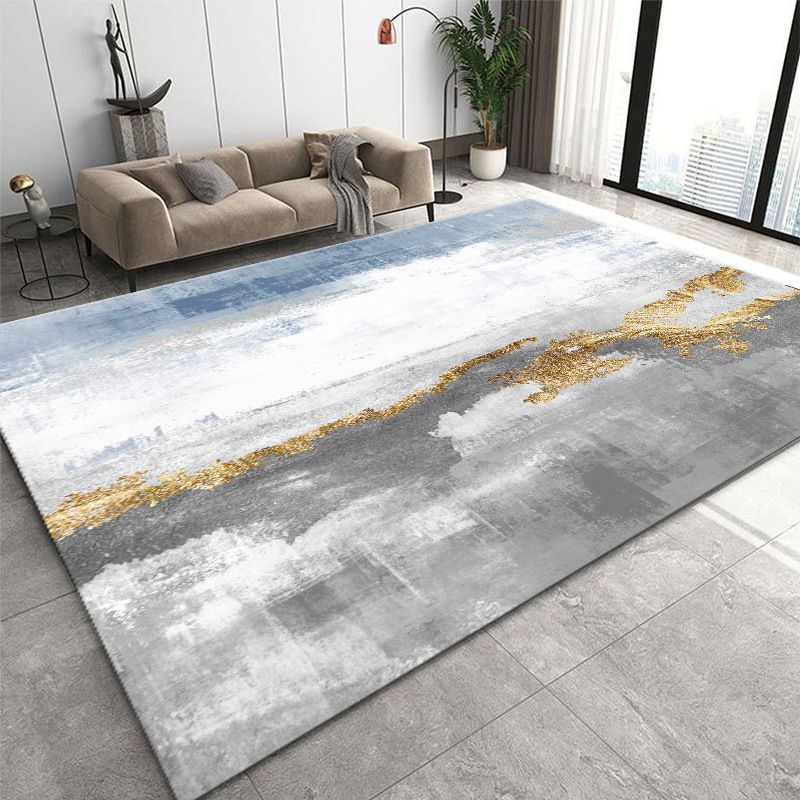 Geometric Area Carpet Modern Contrast Panel Area Rug Polyester Indoor Carpet with Non-Slip Backing
