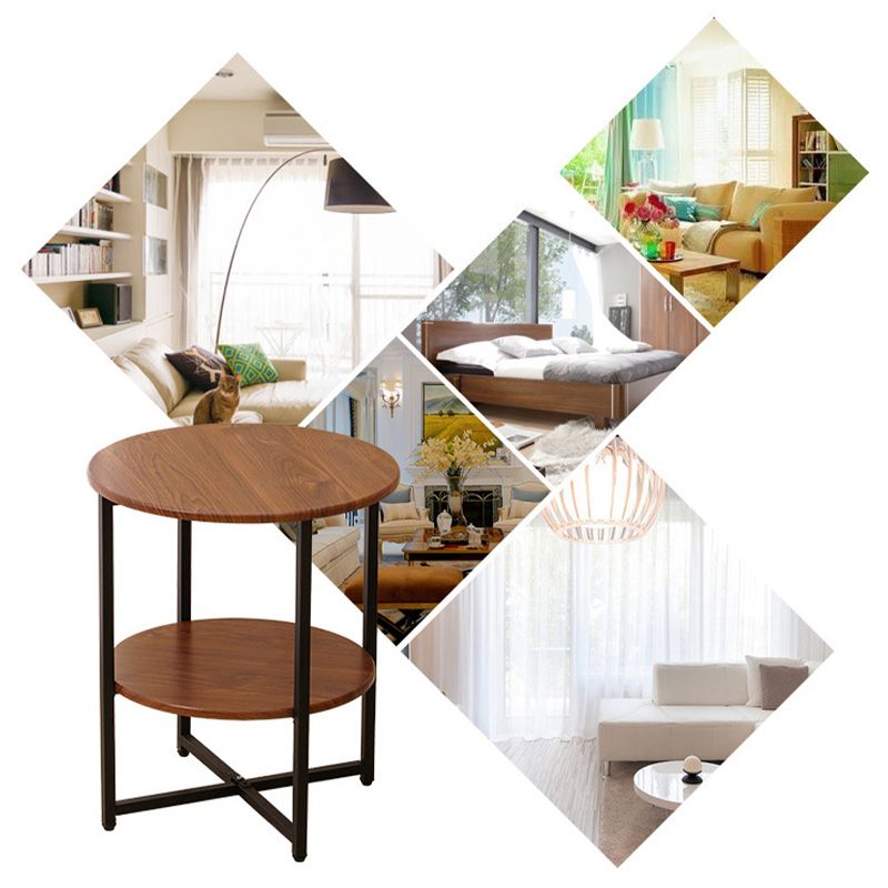 Modern Wood End Side Table Round 2-Tier Corner Table with Storage