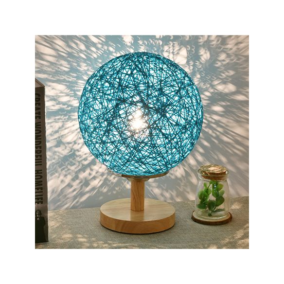 Lampada da tavolo intrecciata a mano rattan Contemporary 6 "/7" W 1 Lulb Light/Red Table Light con ombra globale e base in legno
