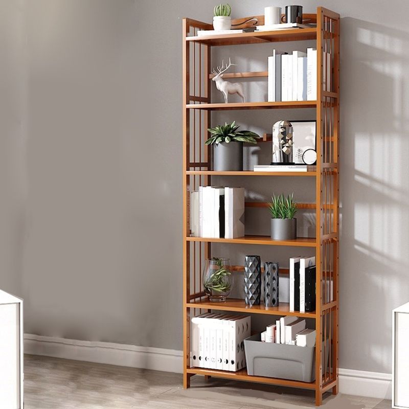 Modern Vertical Bamboo Shelf Etagere Espresso Shelf Bookcase for Bedroom