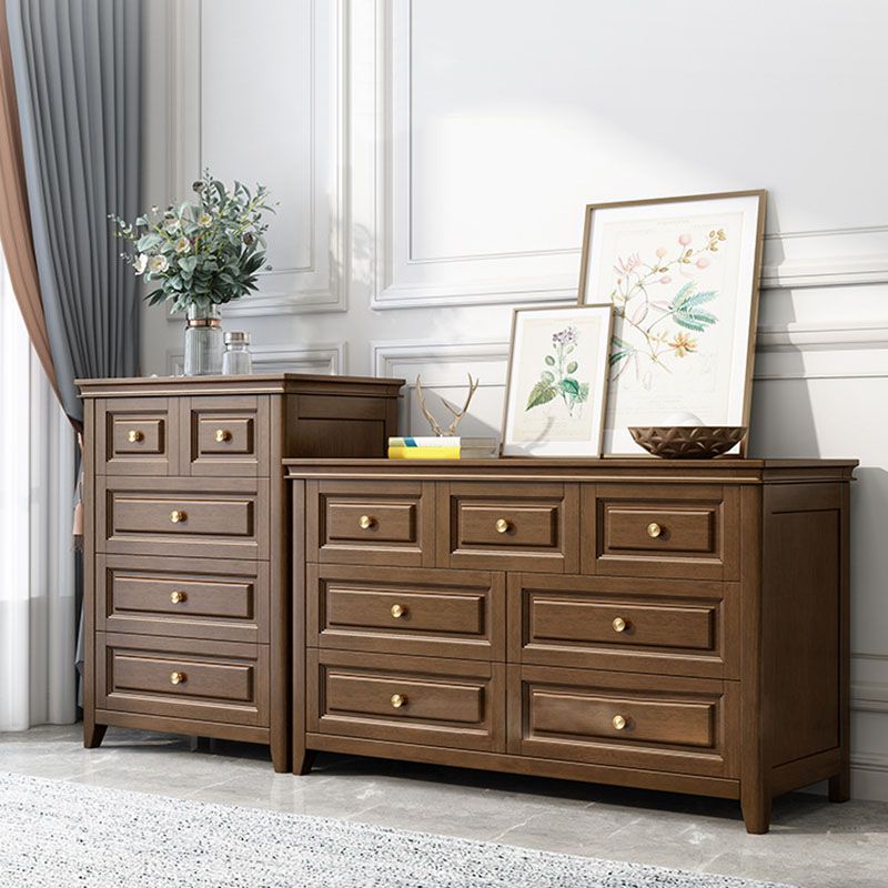 Glam Bedroom Storage Chest Wooden Chest in Brown with Drawers