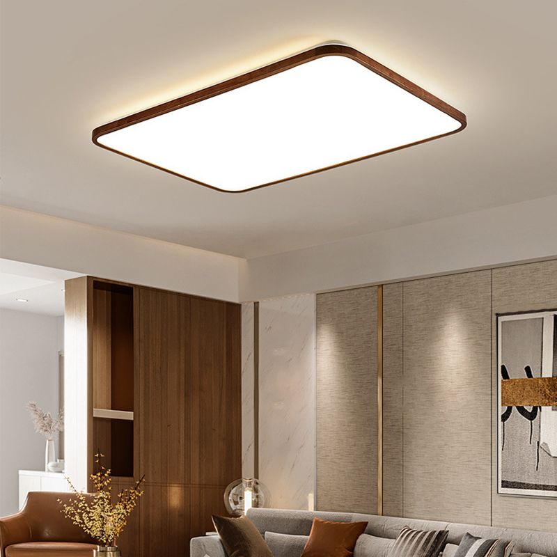 Walnut Wood Geometric Flush Mounted Light Modern Dark Brown LED Flush Light Fixture
