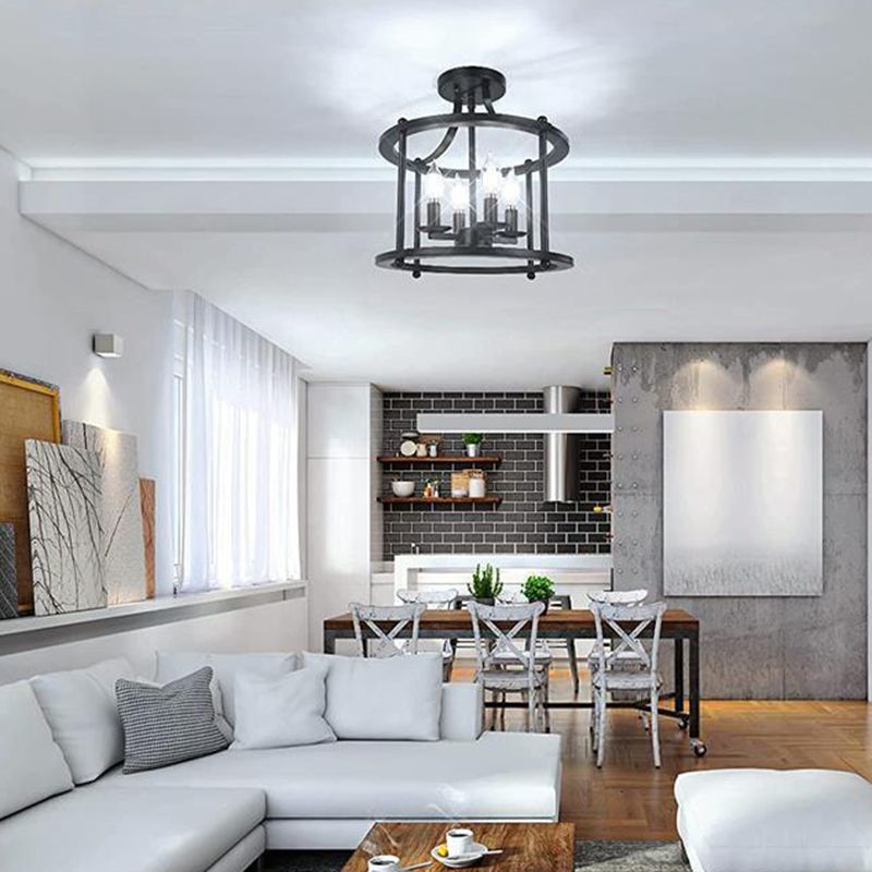 Dark Black Ceiling Semi Flush Iron 4 - Light Industrial Semi Flush