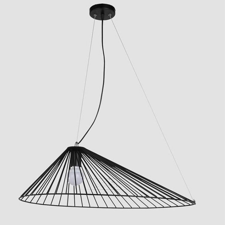 Black Metal 1 Light Pendant Light Nordic Modern Wire Hat Shade Hanging Lamp for Restaurant