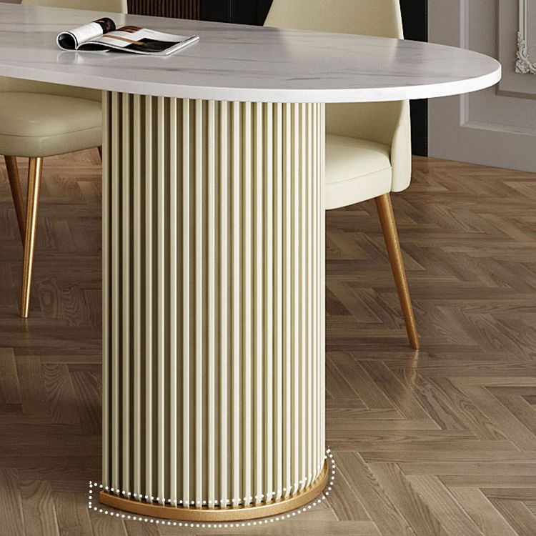 Free Form Dining Table Sintered Stone Table Luxury Style with Double Pedestal
