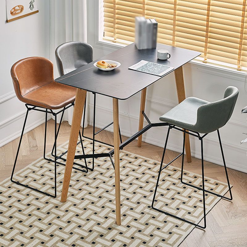 Scandinavian Footrest Living Room Stool Matte Finish PU Leather Barstool