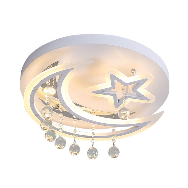Star Moon Acrylic Flush Mount Modern White LED 16"/19.5" W Bedroom Ceiling Mounted Fixture in Warm/White Light
