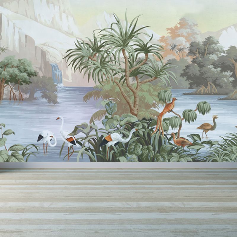 Tropix River Halcyons Mural Decal Non-Woven Washable Green Wall Art for Living Room