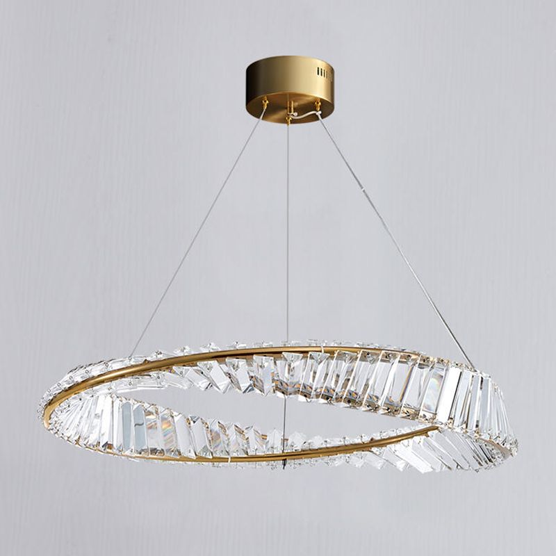 Modern Simple LED Hanging Pendant Light Crystal Circular Chandelier for Living Room