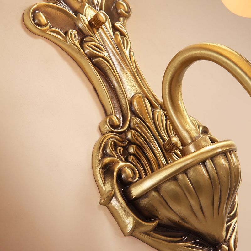 Opal Glass Tapered Sconce Light Vintage Stylish 1/2-Light Bedroom Wall Mounted Light with Golden Gooseneck Arm