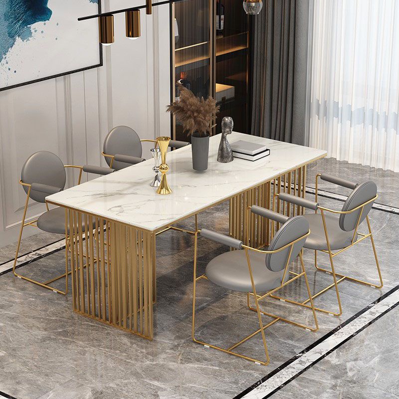 Luxury Dining Set 1/2/5 Pieces Sintered Stone Dining Table with Leather Chairs
