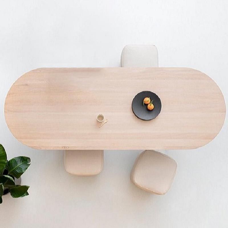 Modern Solid Wood Top Oval Dinette Table Wood Base Dining Table