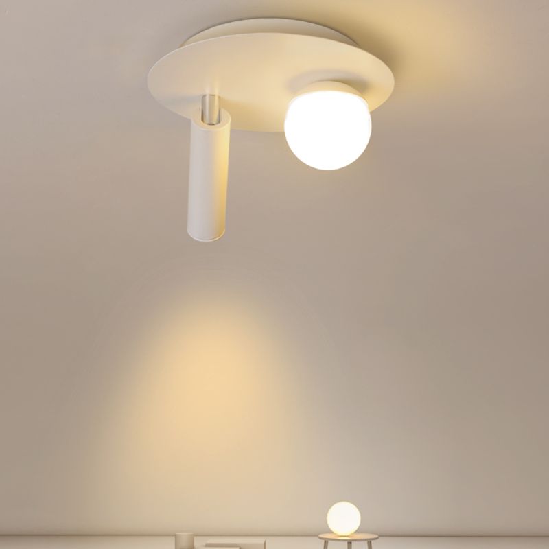 Metal Round Shade Flush Ceiling Light Industrial 2 Lights Ceiling Light Fixture in White