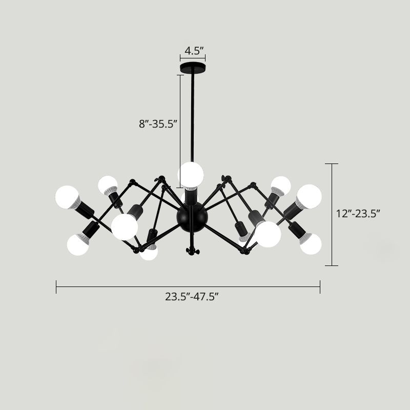 Spider Metal Chandelier Industrial Clothing Shop Commercial Pendant Lighting with Open Bulb Design