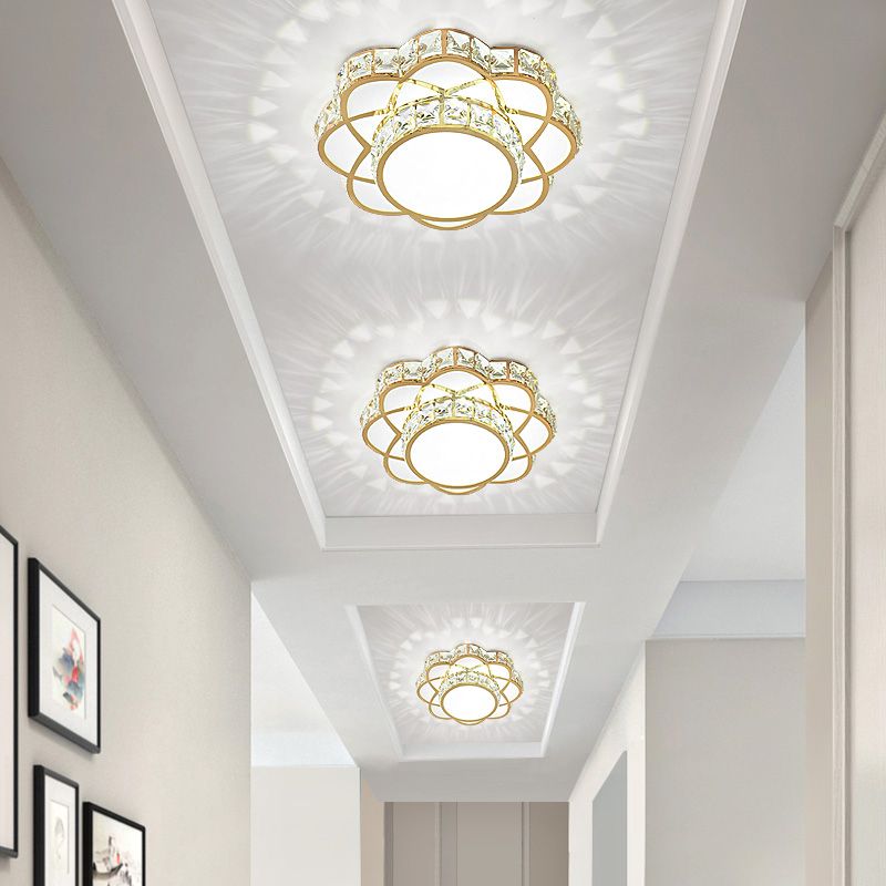 Floral Flush Plafond Licht Hedendaagse Kristal-Encrusted Gold LED Flush Mount Verlichting Fixture
