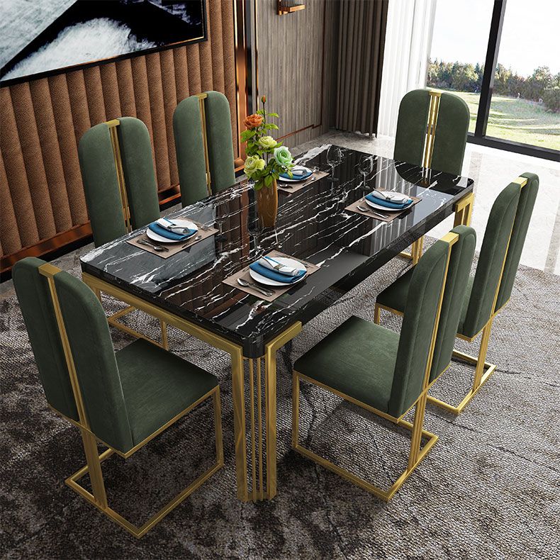 Glam -rechthoek vorm marmeren eettafel keuken standaard eettafel met 4 poten basis