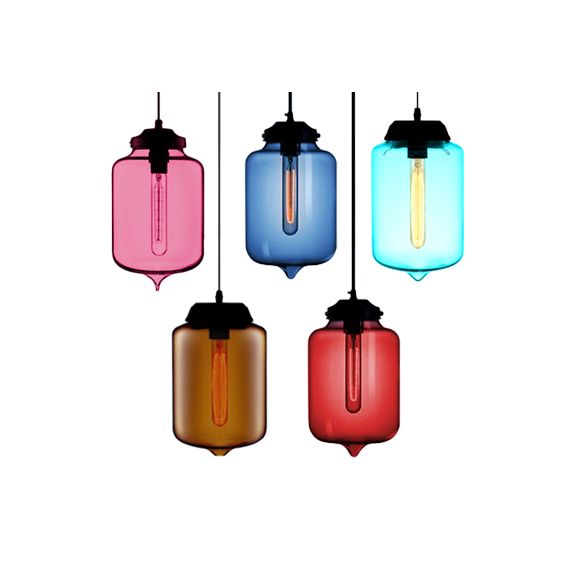 Teardrop Pendant Lighting in Modern Style Glass 1 Light Red/Brown/Blue Hanging Light