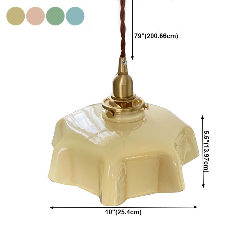1-Light Flower Hanging Lamp Kit Vintage Glass Pendant Light for Dining Room