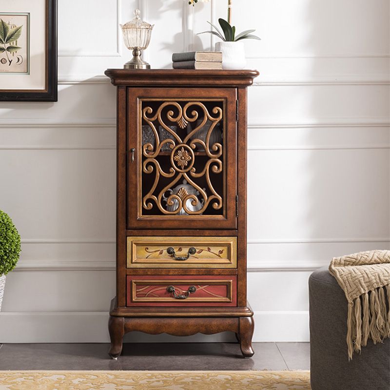Industrial Wood Accent Cabinet with Drawers Side Cabinet with Bracket Legs