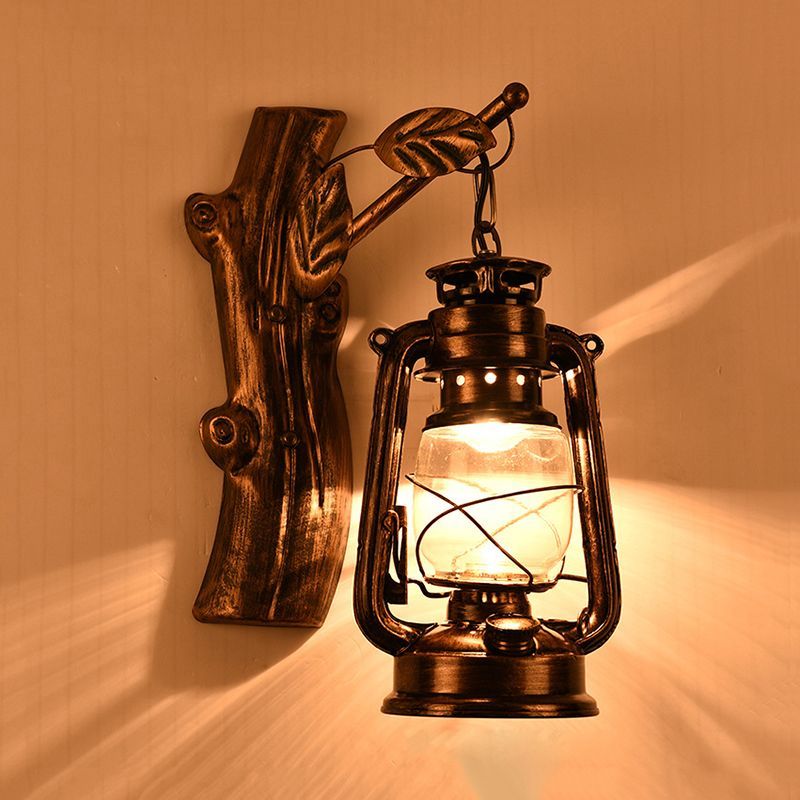 Éclairage mural de kérosène en bronze antique Verre transparent industriel 1 Light Living Room Glasce Lightture, 13 "/ 14" / 16 "