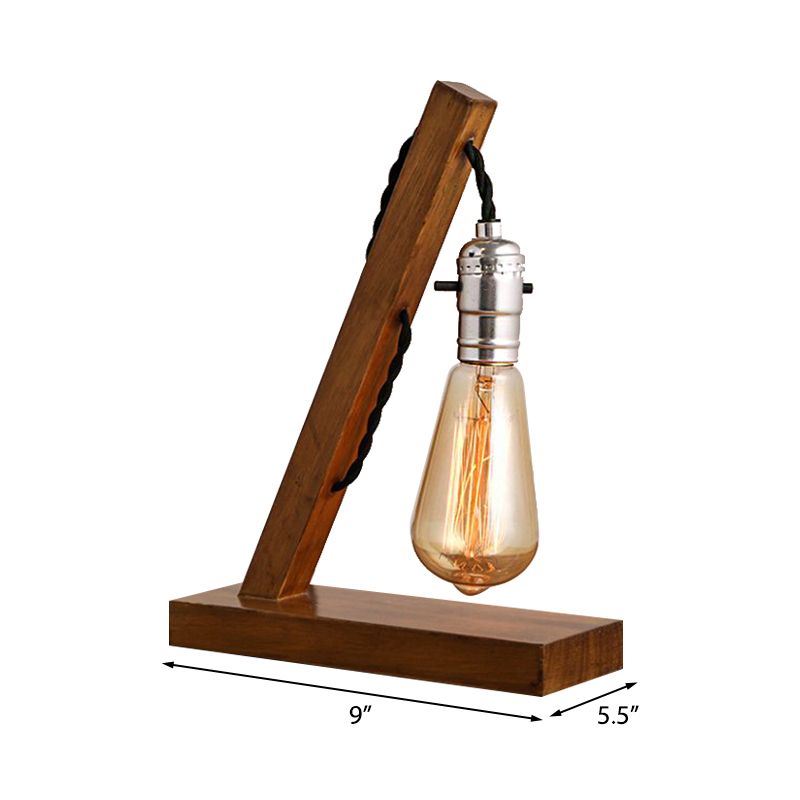 Mini lampada da tavolo per camera da letto in legno stile vintage 1 lampada da tavolo da terra marrone chiaro con lampadina aperta e cavo di collegamento