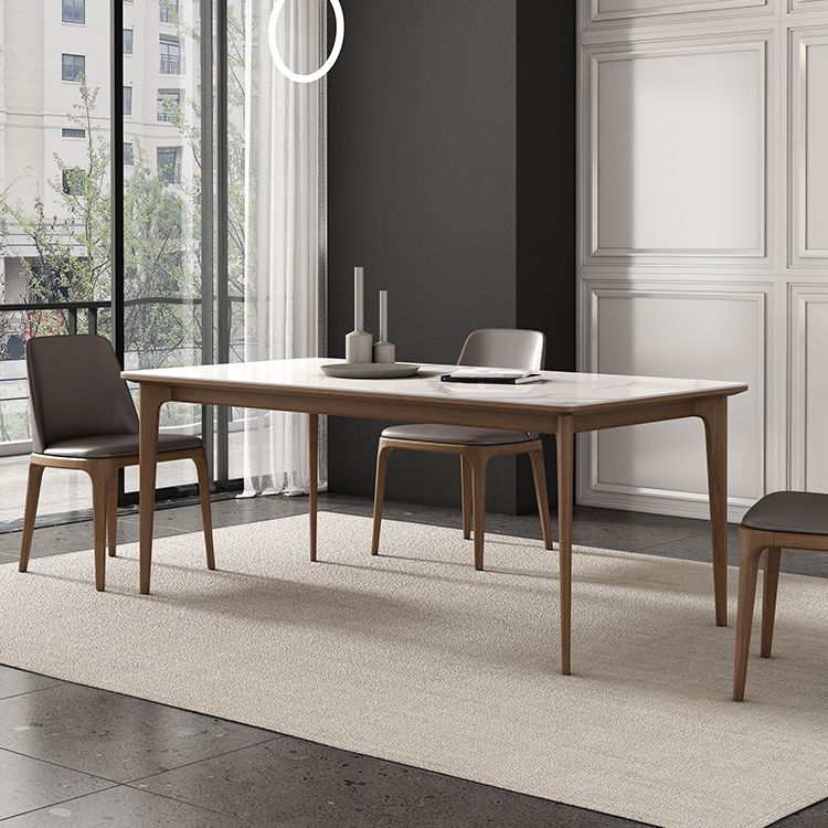 Rectangle Vintage Dining Table White Tone Fixed Table with Sintered Stone Top