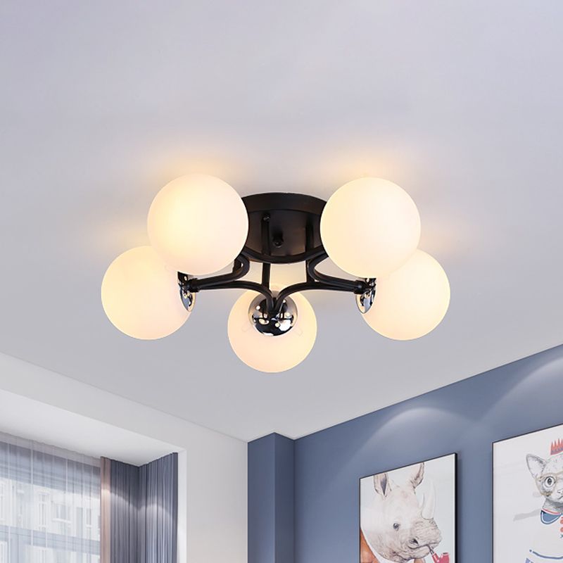 Lámpara de montaje semiempotrado con pantalla de cristal, globo blanco/negro, Metal nórdico, 3/5/9 luces, montaje empotrado de techo para sala de estar