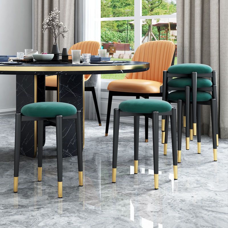 Luxury Ottoman Velvet Tear Resistant Metal Legs Solid Color Round Ottoman