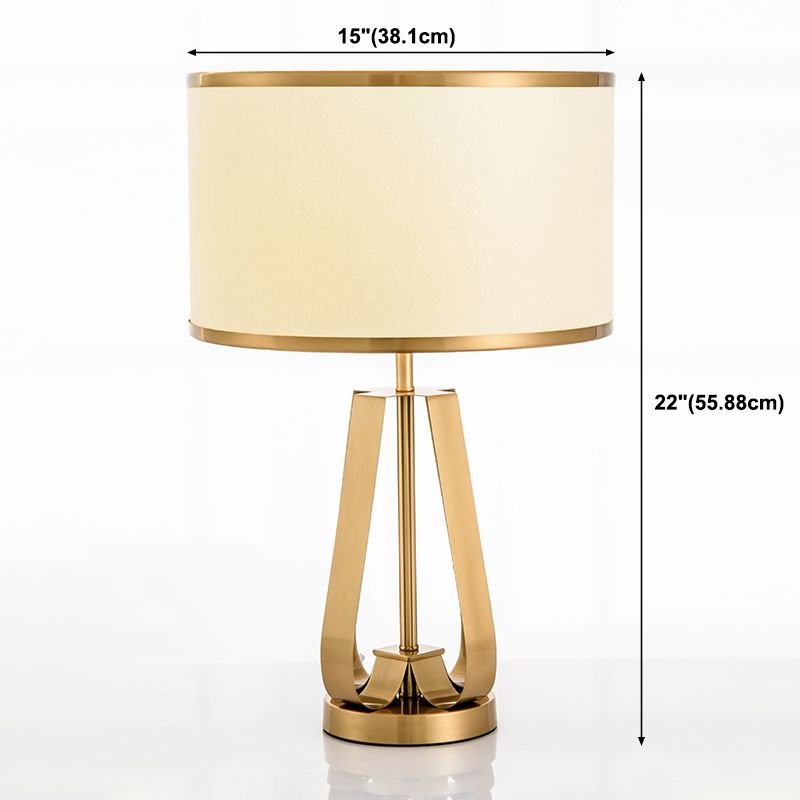 Goldene trommelförmige Tischlampe zeitgenössischer Metallnächte und Lampe für Schlafzimmer