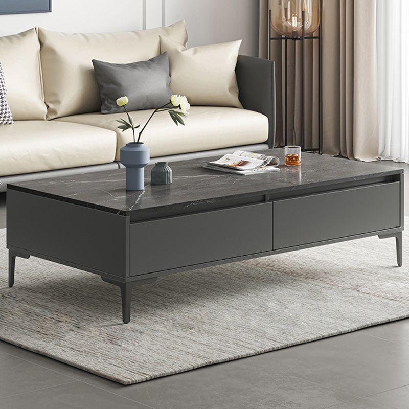 Glam 4 Legs Coffee Table Artificial Panel Rectangular Home Cocktail Table