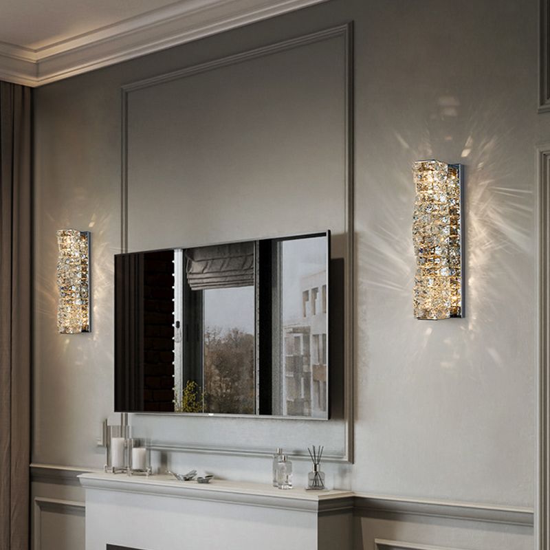Luz de pared geométrica moderna Luz de acero inoxidable aplastante con cristal para sala de estar
