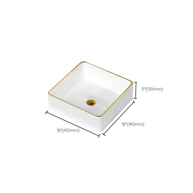Traditional Vessel Sink Rectangular Porcelain with Overflow And Drain Assembly Wash Stand