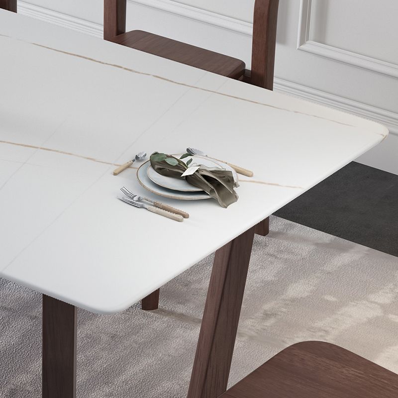 Sintered Stone White Top Table Industrial Trestle Base Table for Dining Room