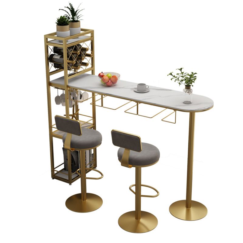 Specialty Stone Top Bar Table Contemporary Pub Table with Metal Storage