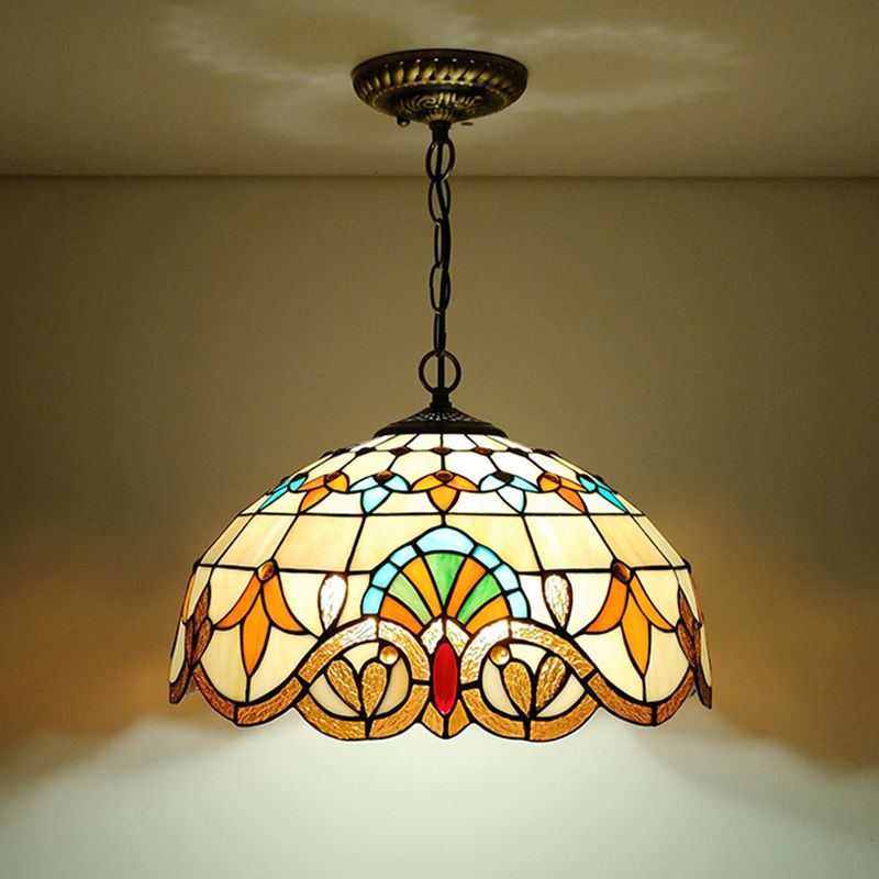 Tiffany Style Pendant Lamp with Glass Shade Dinning Room Suspension Lighting Fixture