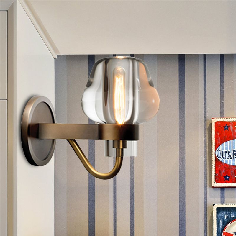 Tapered K9 Crystal Wall Lamp Retro 1/2 Heads Indoor Wall Light Fixture in Brass with Metal Curved Arm