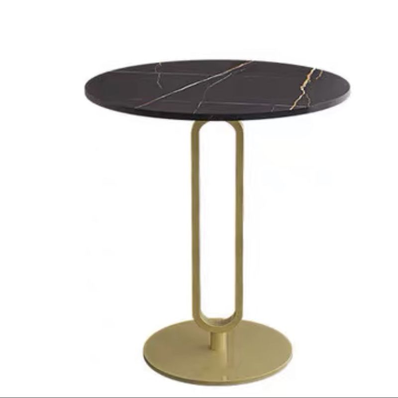 Modern Style Metal Black/gold Base Rock Slab Black/white Top Round Side Table