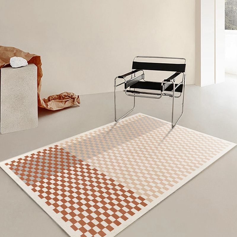 Brown Modern Rug Polyester Grating Pattern Rug Non-Slip Backing Rug for Living Room
