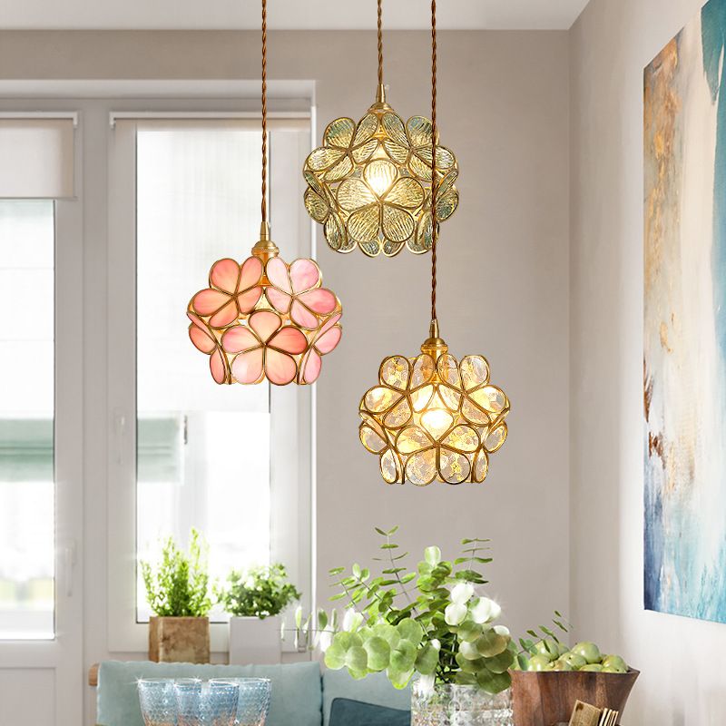 1 Light Flower Hanging Ceiling Light Nordic Style Metallic Down Lighting Pendant for Restaurant